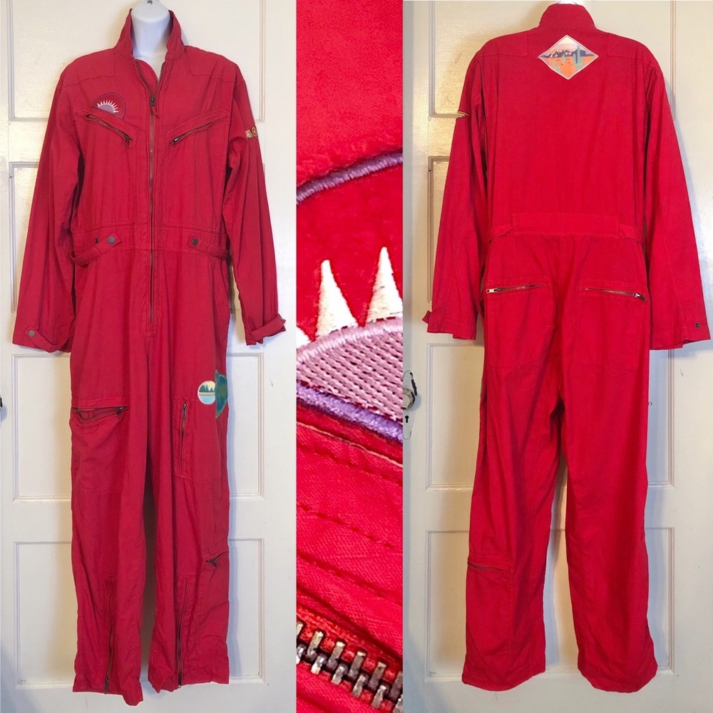 Red mechanic coveralls patch cargo festival painter size Medium